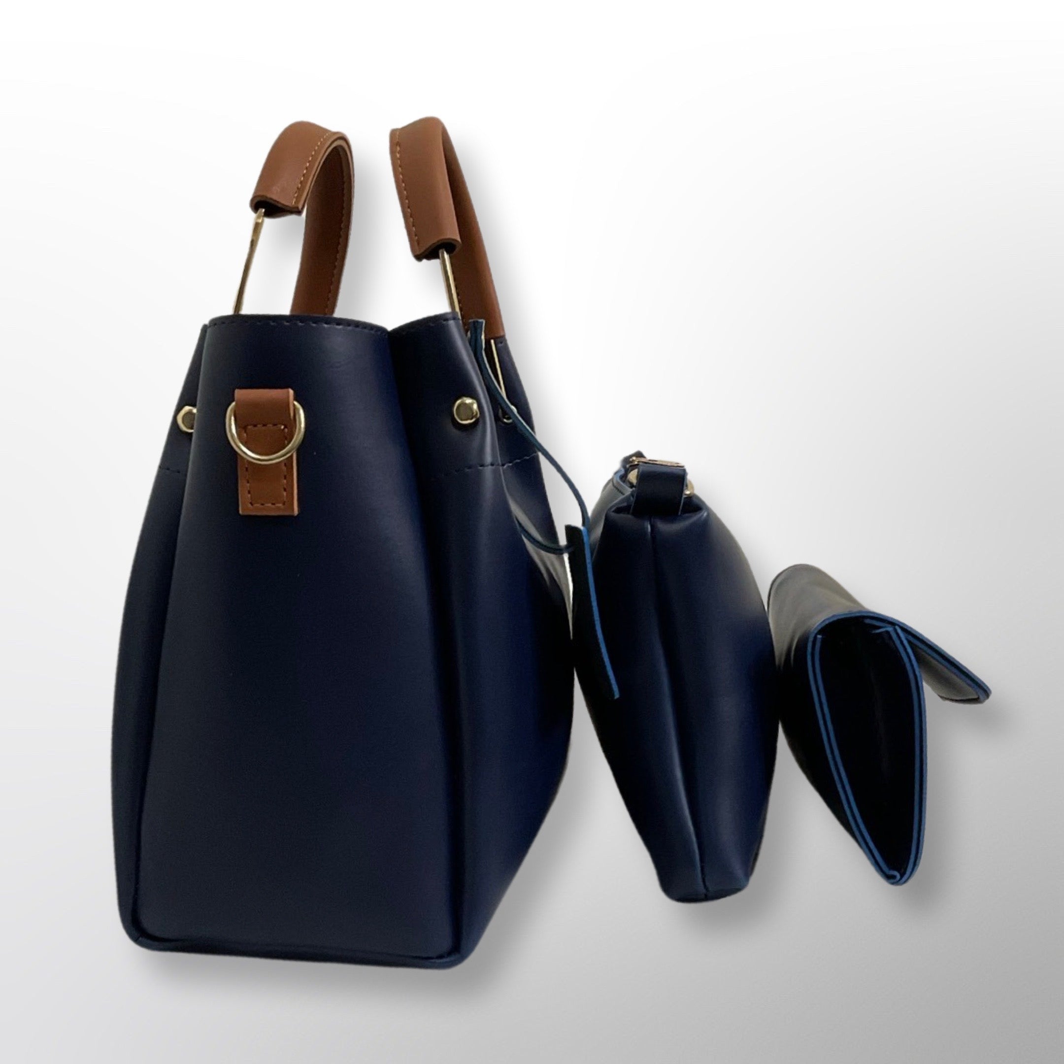 Helen 3 Piece Blue Handbag Set - Top Handle, Shoulder & Wallet