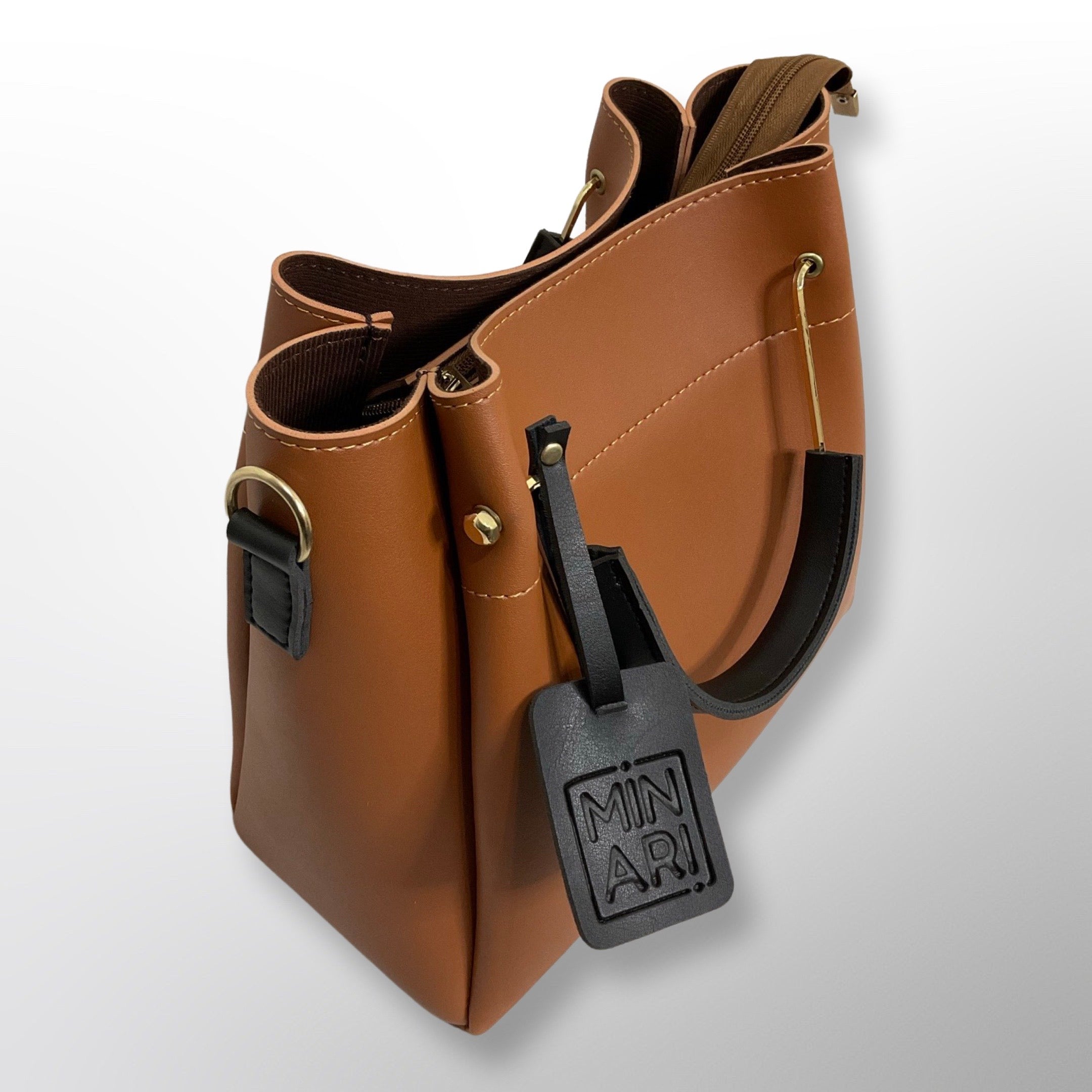 Helen 3 Piece Brown Handbag Set - Top Handle, Shoulder & Wallet