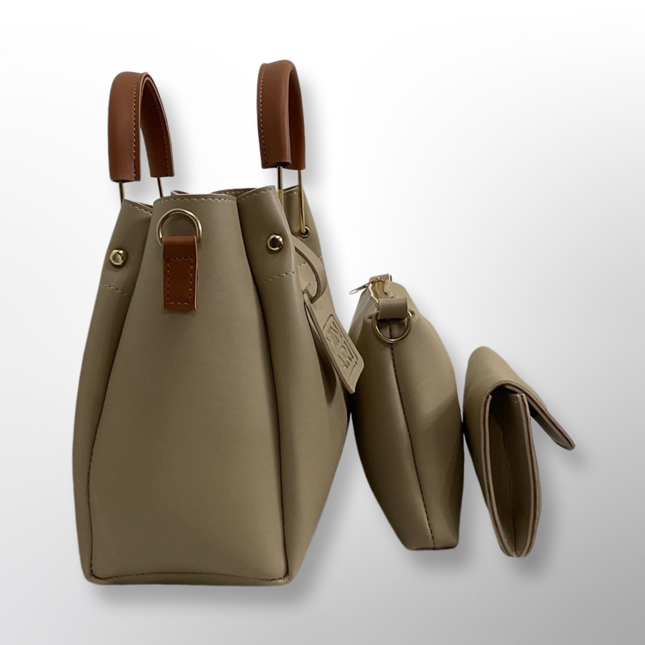 Helen 3 Piece Beige Handbag Set - Top Handle, Shoulder & Wallet