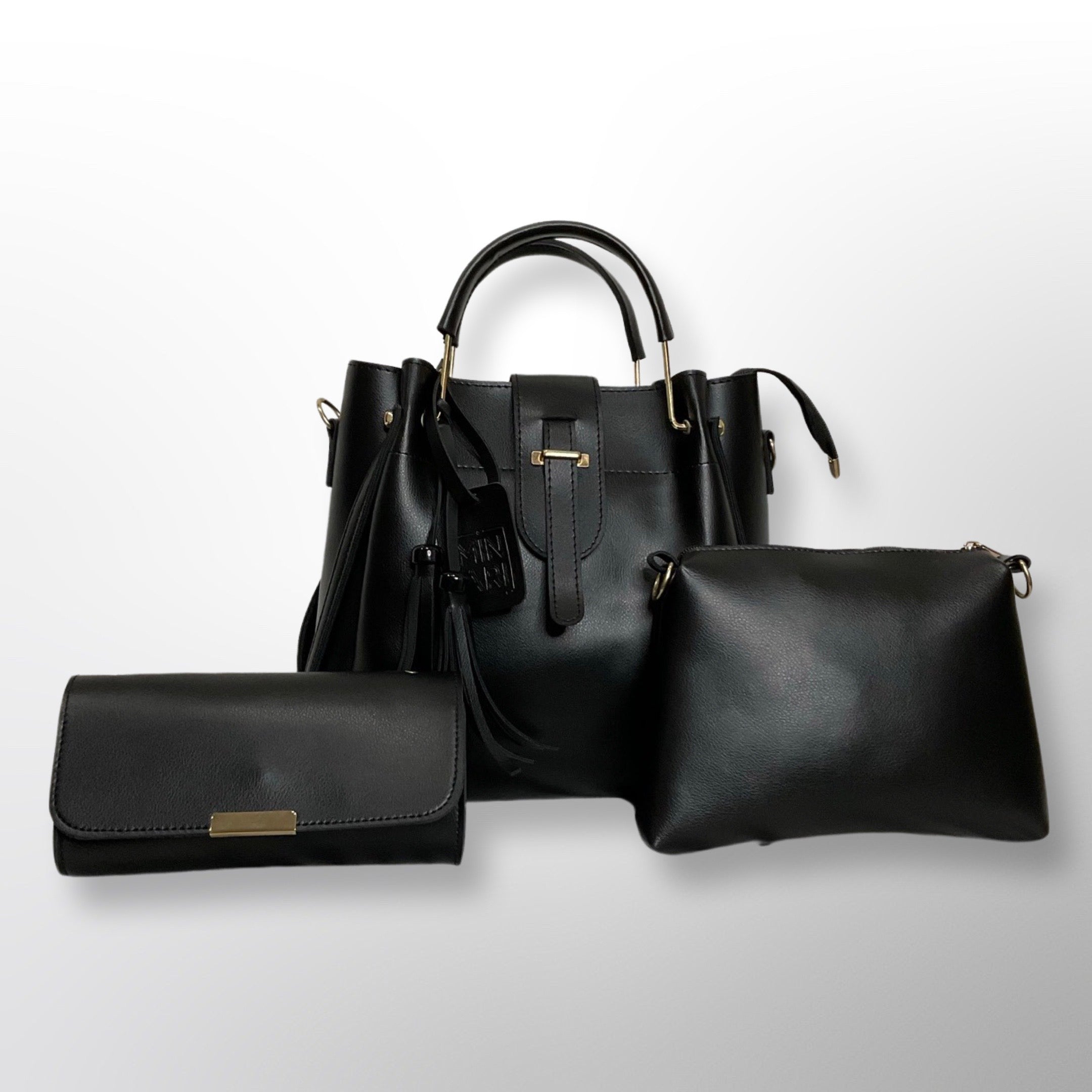 Grace 3 Piece Black Bag Set - Top Handle, Shoulder & Wallet
