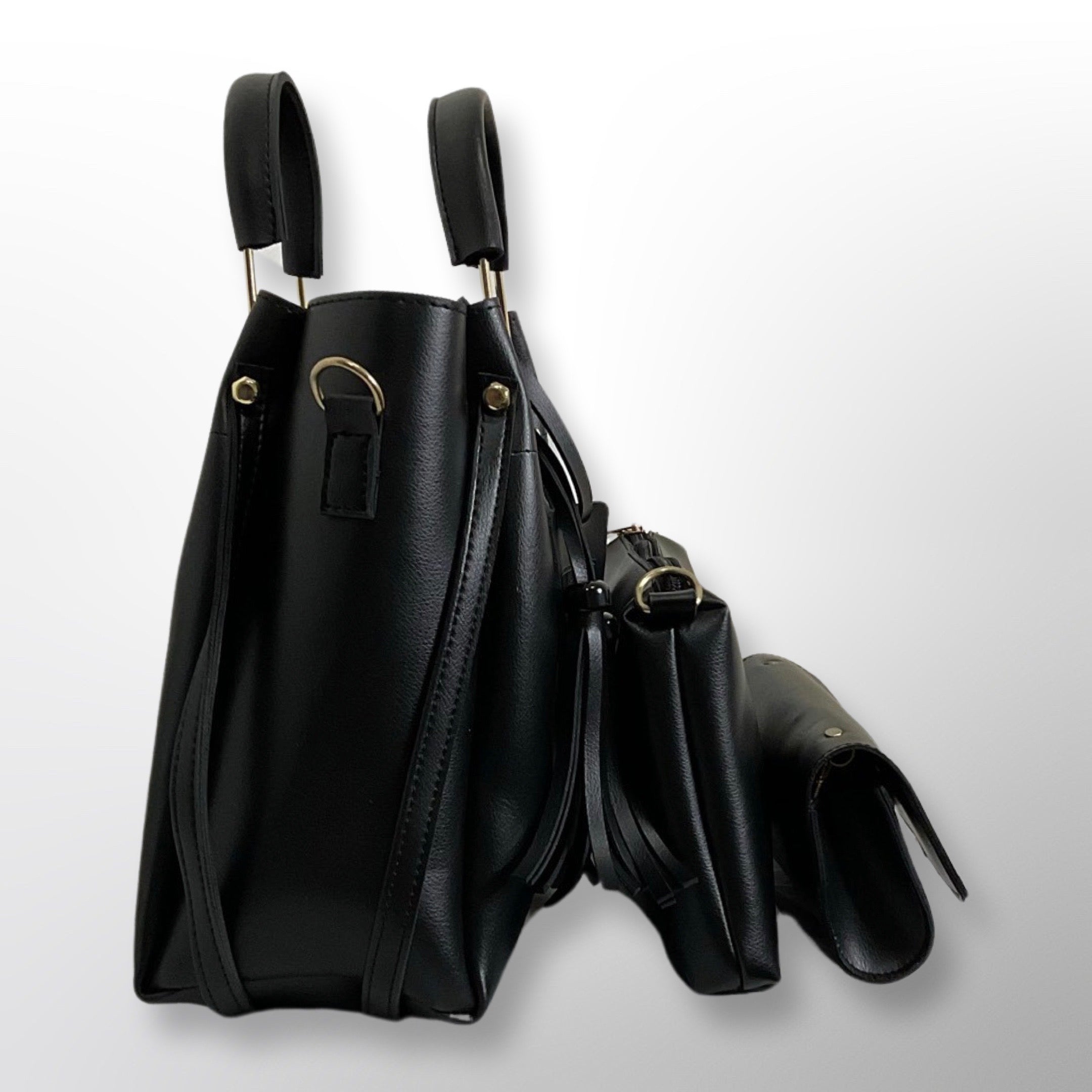 Grace 3 Piece Black Bag Set - Top Handle, Shoulder & Wallet