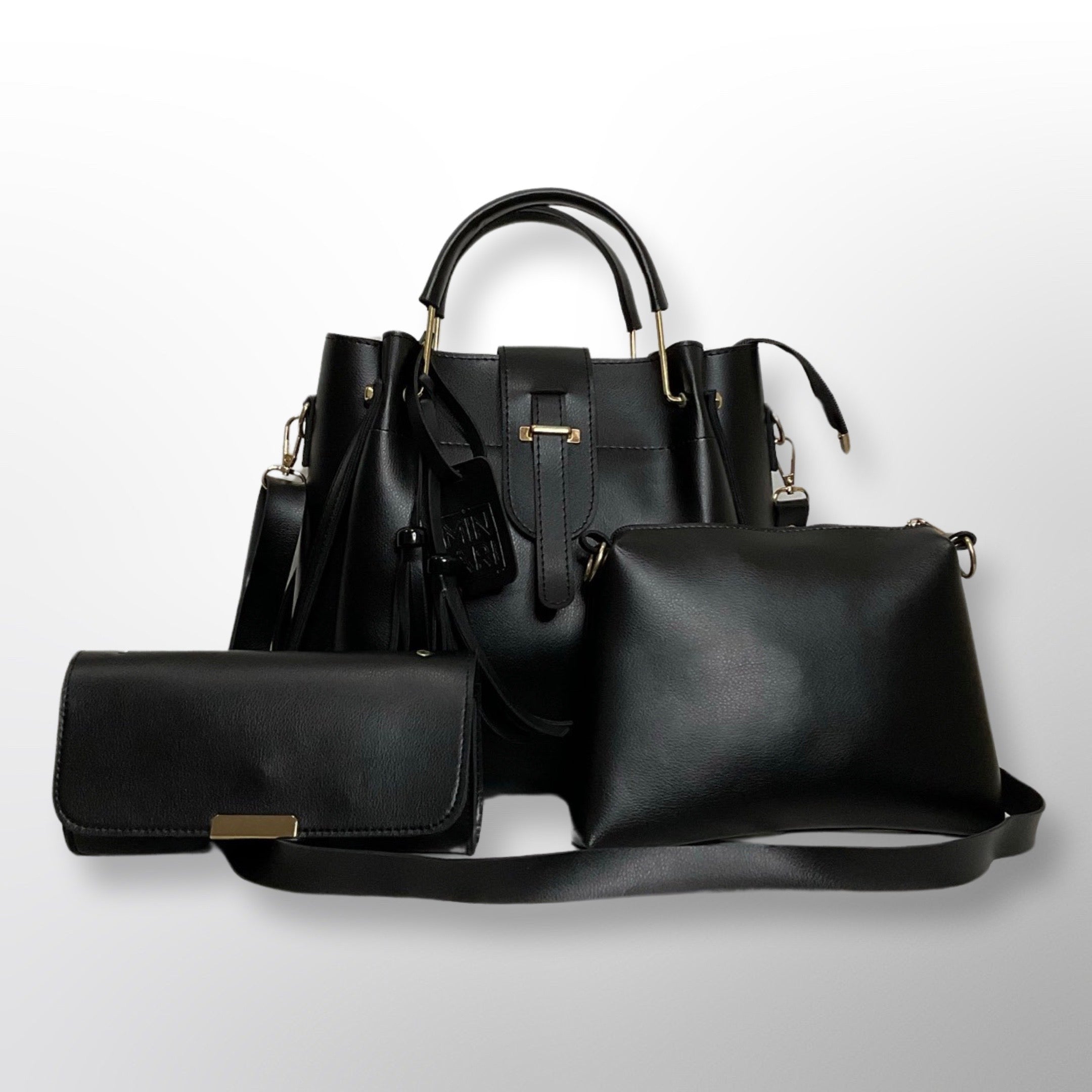 Grace 3 Piece Black Bag Set - Top Handle, Shoulder & Wallet