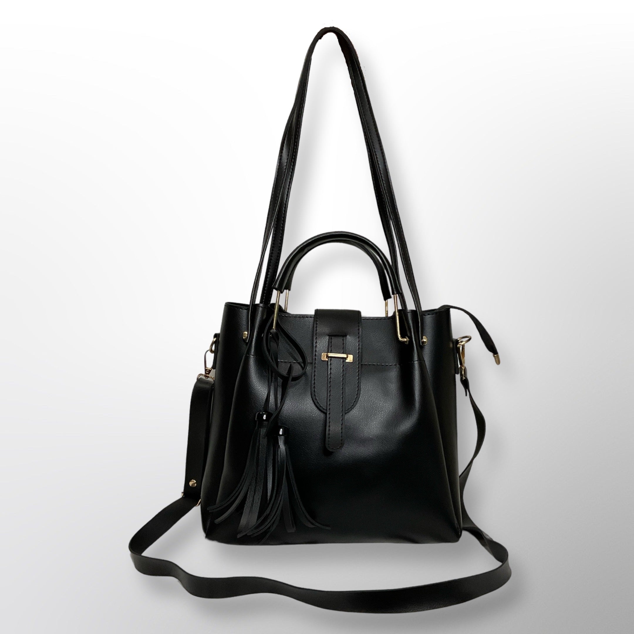Grace 3 Piece Black Bag Set - Top Handle, Shoulder & Wallet