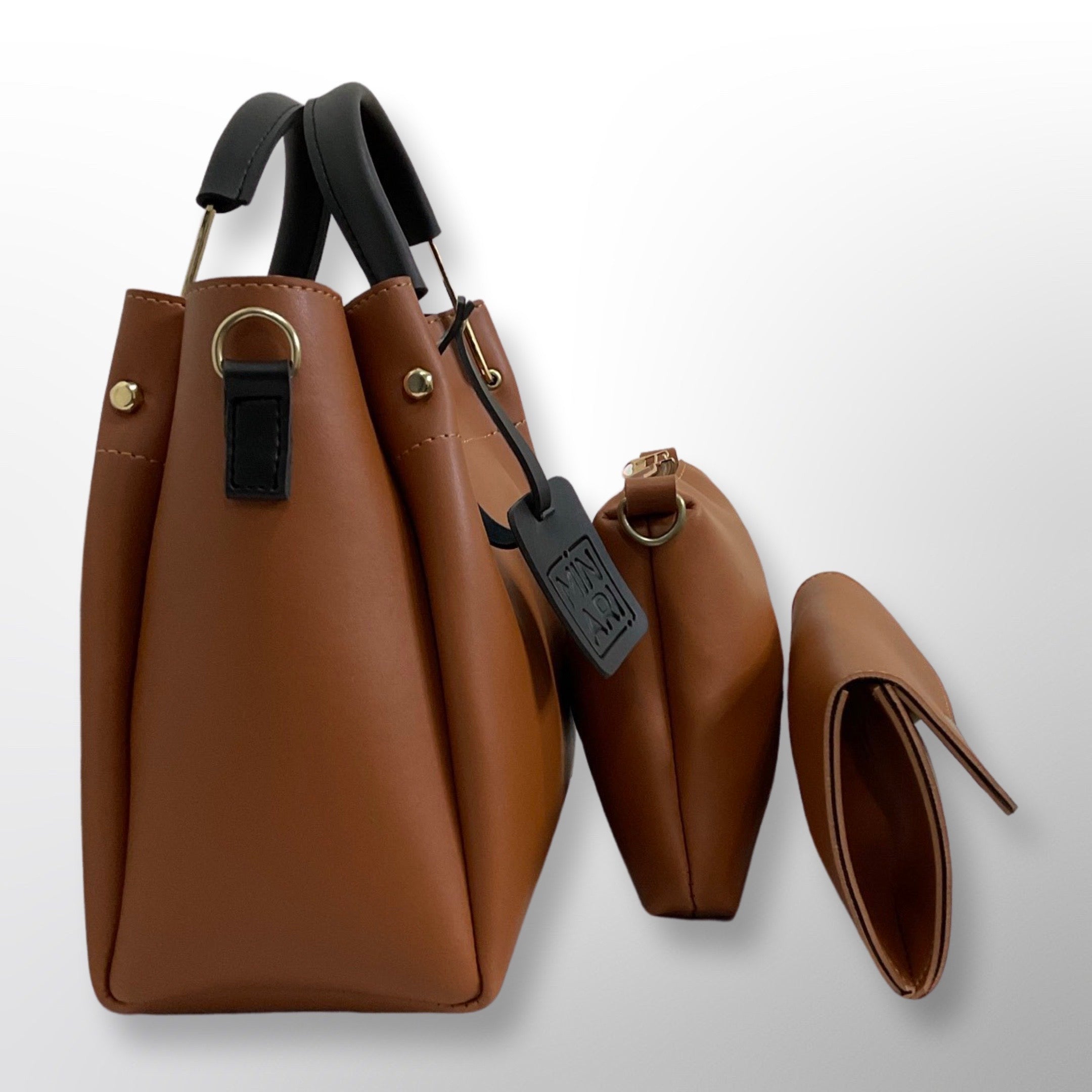 Helen 3 Piece Brown Handbag Set - Top Handle, Shoulder & Wallet
